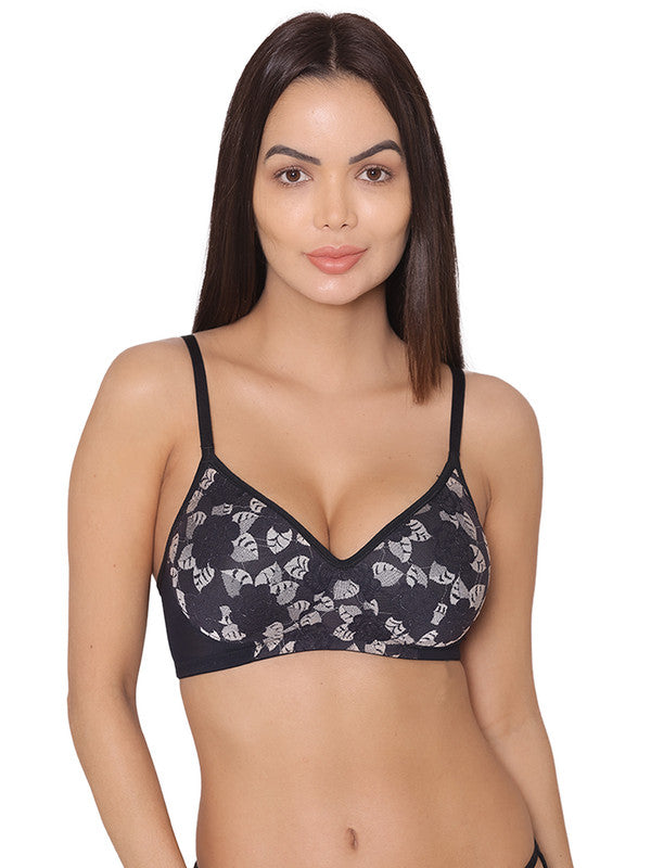 Groversons Paris Beauty Women's Padded Floral Net Bra, Non-Wired