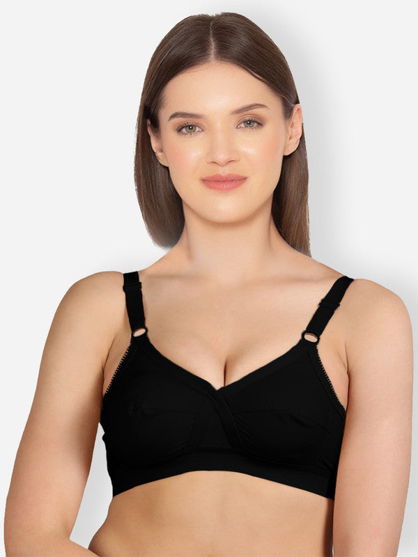 Groversons Paris Beauty Women's Cotton Rich Non Padded Wireless Smooth Super Lift Full Coverage Bra(BR002-BLACK)