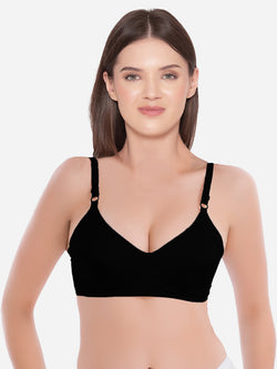 Groversons Paris Beauty Women's Cotton Non Padded Non-Wired Push-up Bra (BR193-BLACK)