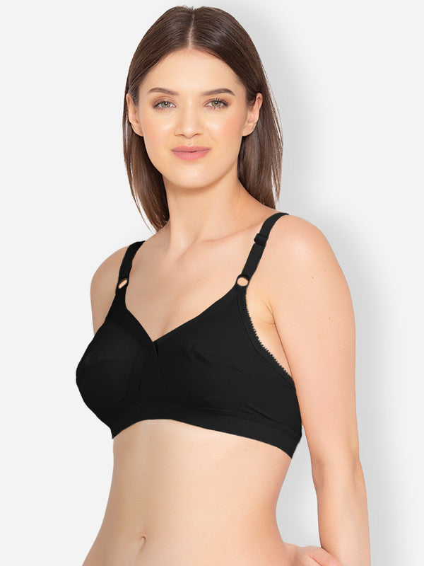 Groversons Paris Beauty Women's Cotton Rich Non Padded Wireless Smooth Super Lift Full Coverage Bra(BR002-BLACK)