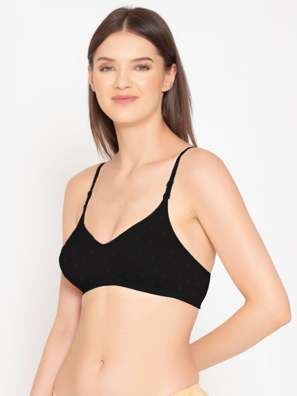 Groversons Paris Beauty Women's Cotton Dobby design fabric, Non-Padded, Non-wired, Full-Coverage, T-shirt Bra, (BR047-BLACK)