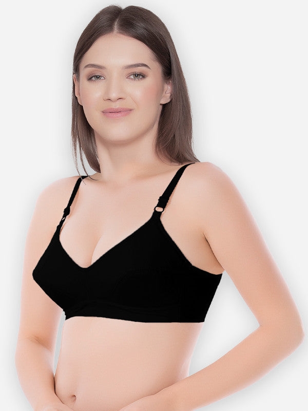 Groversons Paris Beauty Women's Cotton Non Padded Non-Wired Push-up Bra (BR193-BLACK)
