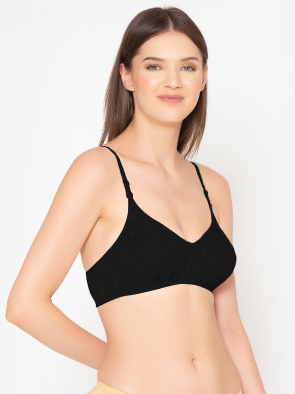 Groversons Paris Beauty Women's Cotton Dobby design fabric, Non-Padded, Non-wired, Full-Coverage, T-shirt Bra, (BR047-BLACK)
