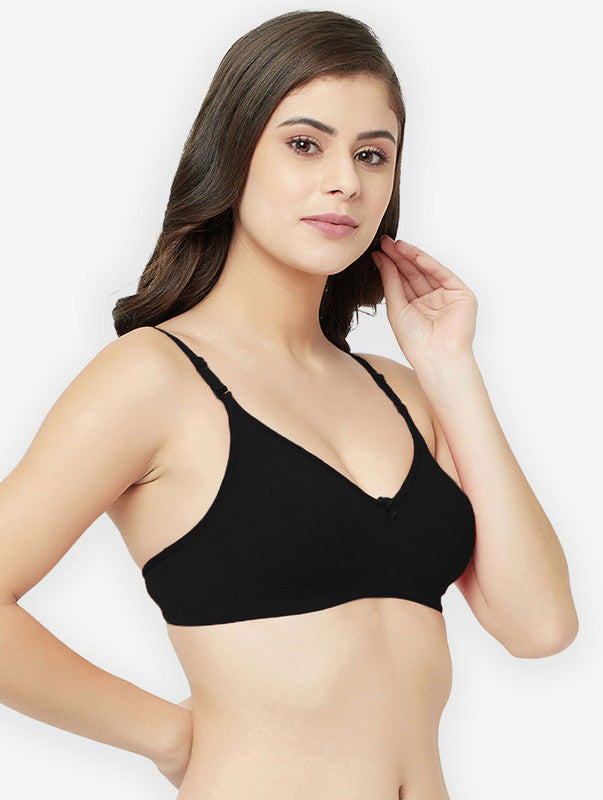 Groversons Paris Beauty women's Non Padded Non Wired Full Coverage Cotton Bra (BR194- BLACK)