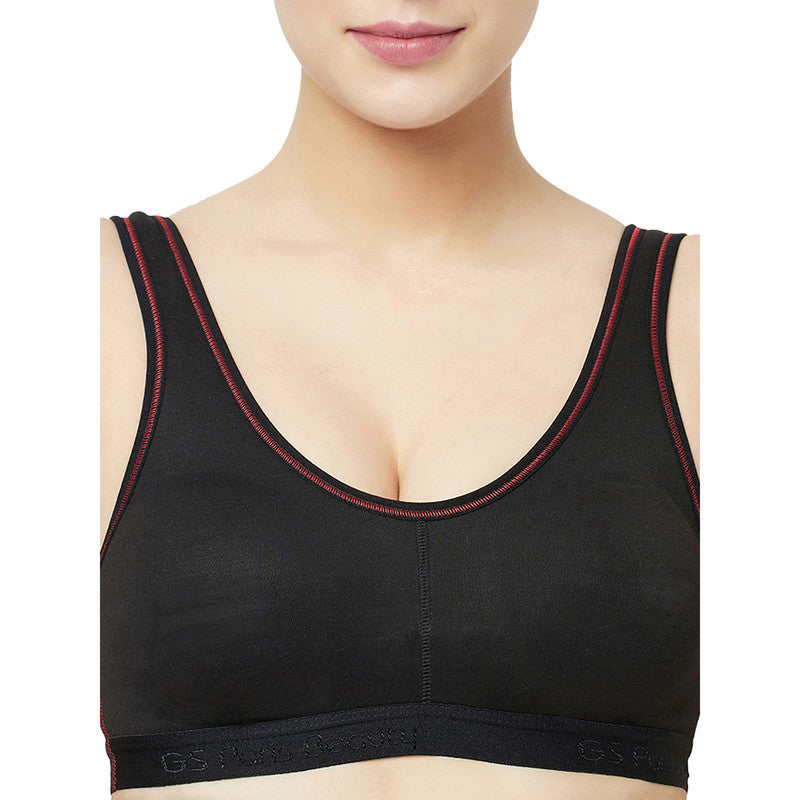 Groversons Paris Beauty Women's  Padded Non-Wired Sports Bra (BR170-BLACK)