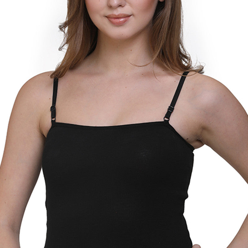 Groversons Paris Beauty Round Neck Noodle Strap Camisole for Women (CM167-BLACK)