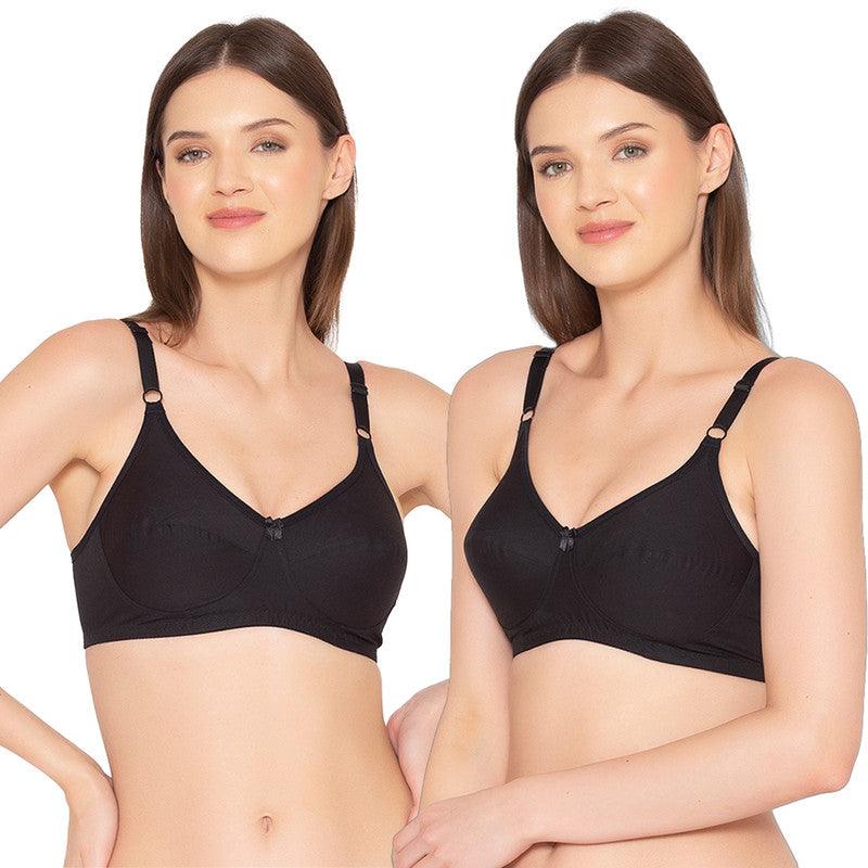 Groversons Paris Beauty Pack of 2 Full Support Non Padded Non Wired Plus Size Basic Bra (COMB27-Black)