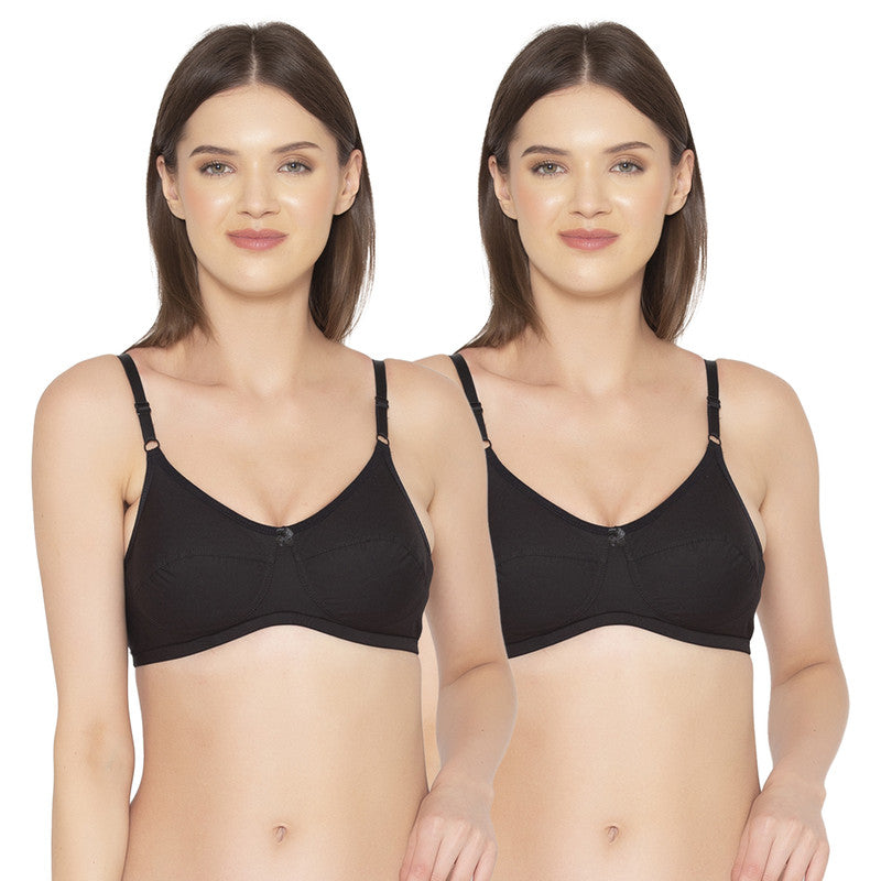 Groversons Paris Beauty Women's Pack Of 2 Non-Padded-Non-Wired Everyday Bra Cotton Bra (COMB40-Black)