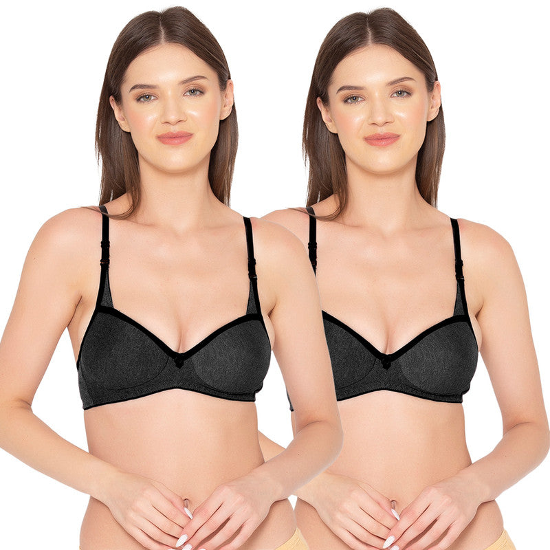 Groversons Paris Beauty Women's Pack of 2 Padded, Non-Wired, Seamless T-Shirt Bra (COMB32-BLACK)