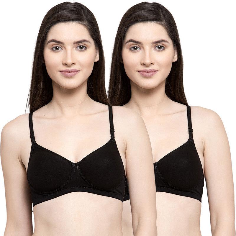Groversons Paris Beauty Women's Pack of 2 Padded, Non-Wired, Seamless T-Shirt Bra (COMB33-Black)