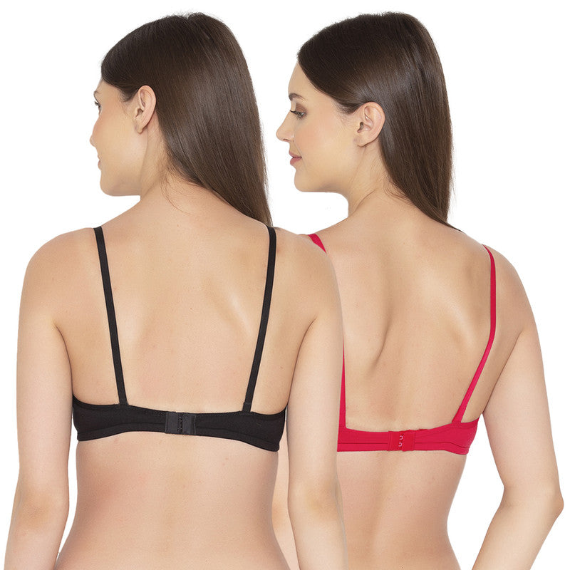 Groversons Paris Beauty Women's Pack Of 2 Non-Padded-Non-Wired Everyday Bra Cotton Bra (COMB40-Black & Coral)