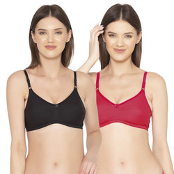 Groversons Paris Beauty Women's Pack Of 2 Non-Padded-Non-Wired Everyday Bra Cotton Bra (COMB40-Black & Coral)