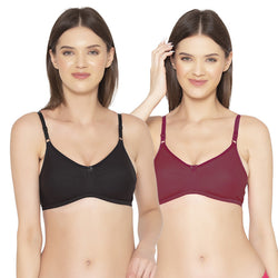 Groversons Paris Beauty Women's Pack Of 2 Non-Padded-Non-Wired Everyday Bra Cotton Bra (COMB40-Black & Maroon)