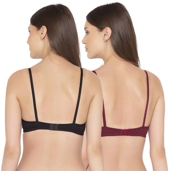 Groversons Paris Beauty Women's Pack Of 2 Non-Padded-Non-Wired Everyday Bra Cotton Bra (COMB40-Black & Maroon)
