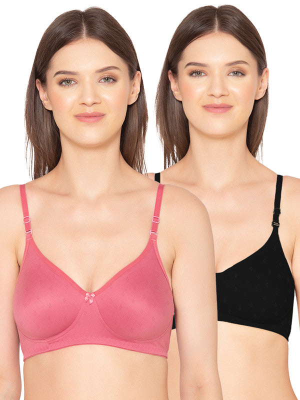 Groversons Paris Beauty Women's  Pack of 2 Cotton Dobby design fabric, Non-Padded, Non-wired, Full-Coverage, T-shirt Bra, (COMB36-C08-C13)
