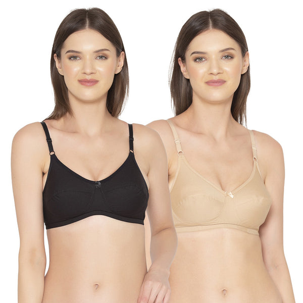 Groversons Paris Beauty Women's Pack Of 2 Non-Padded-Non-Wired Everyday Bra Cotton Bra (COMB40-Black & Nude)
