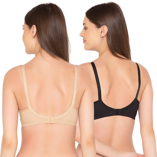 Groversons Paris Beauty Pack of 2 Full Support Non Padded Non Wired Plus Size Basic Bra (COMB27-Black & Nude)