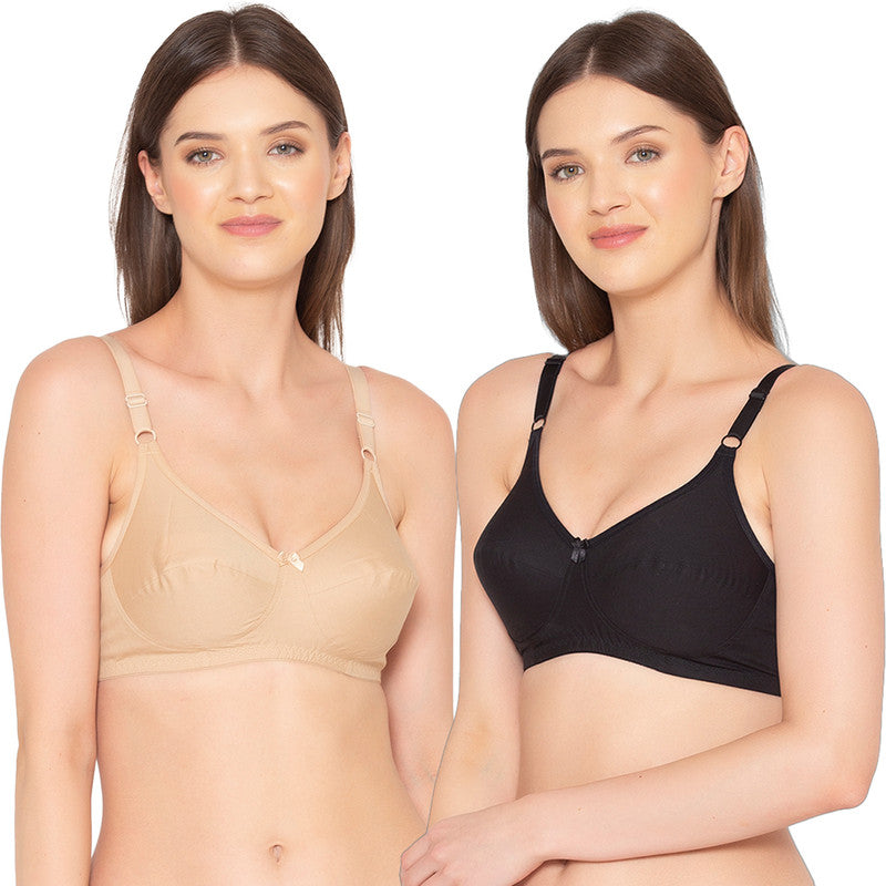 Groversons Paris Beauty Pack of 2 Full Support Non Padded Non Wired Plus Size Basic Bra (COMB27-Black & Nude)