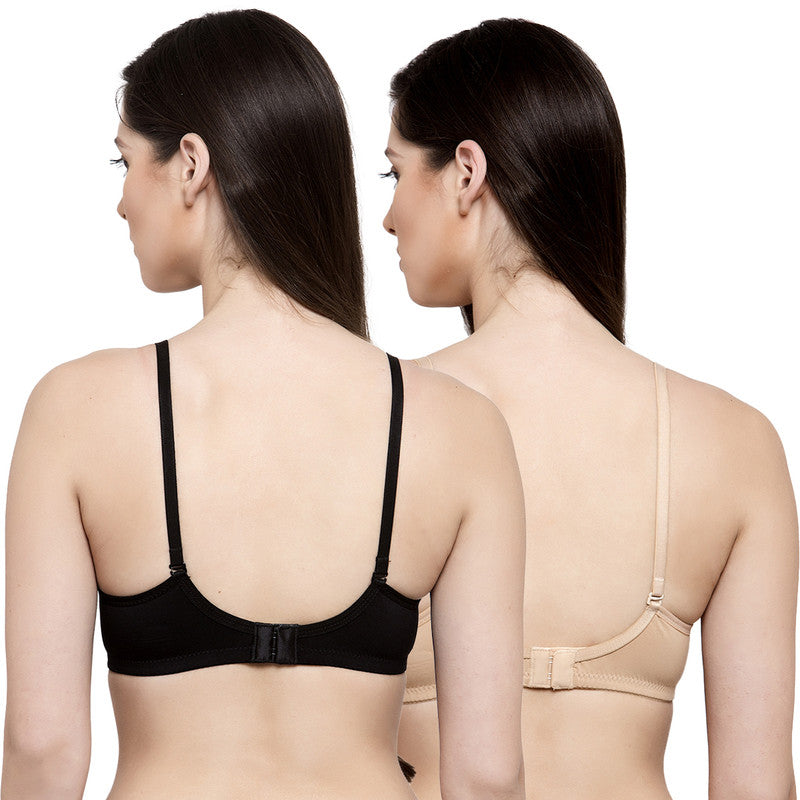 Groversons Paris Beauty Women's Pack of 2 Padded, Non-Wired, Seamless T-Shirt Bra (COMB33-Black & Nude)