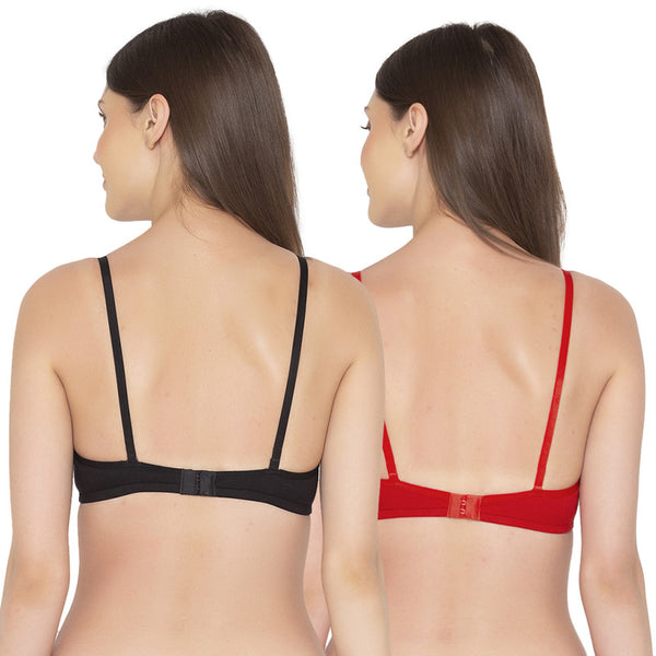 Groversons Paris Beauty Women's Pack Of 2 Non-Padded-Non-Wired Everyday Bra Cotton Bra (COMB40-Black & Red)