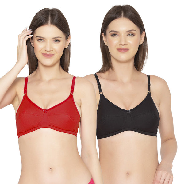 Groversons Paris Beauty Women's Pack Of 2 Non-Padded-Non-Wired Everyday Bra Cotton Bra (COMB40-Black & Red)