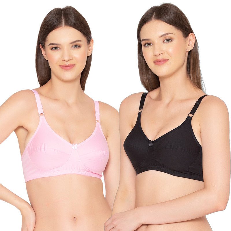 Groversons Paris Beauty Pack of 2 Full Support Non Padded Non Wired Plus Size Basic Bra (COMB27-Black & Rose)
