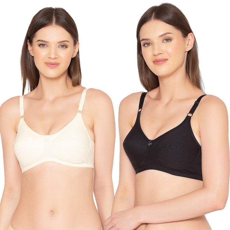 Groversons Paris Beauty Pack of 2 Full Support Non Padded Non Wired Plus Size Basic Bra (COMB27-Black & Skin)