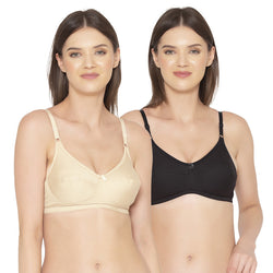 Groversons Paris Beauty Women's Pack Of 2 Non-Padded-Non-Wired Everyday Bra Cotton Bra (COMB40-Black & Skin)
