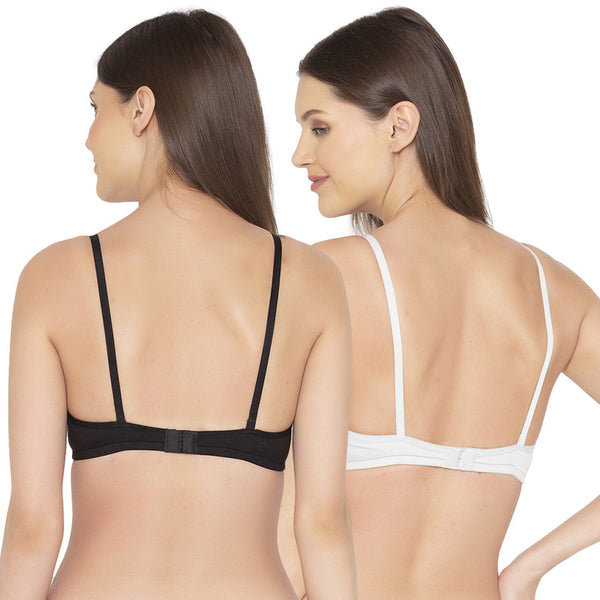 Groversons Paris Beauty Women's Pack Of 2 Non-Padded-Non-Wired Everyday Bra Cotton Bra (COMB40-Black & White)