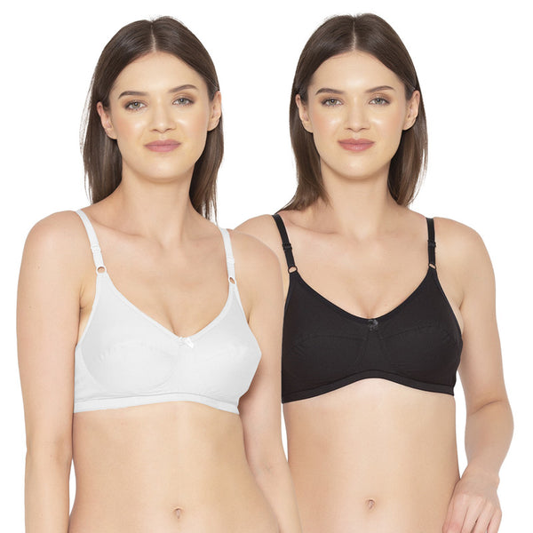 Groversons Paris Beauty Women's Pack Of 2 Non-Padded-Non-Wired Everyday Bra Cotton Bra (COMB40-Black & White)