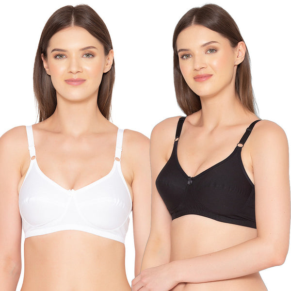 Groversons Paris Beauty Pack of 2 Full Support Non Padded Non Wired Plus Size Basic Bra (COMB27-Black & White)