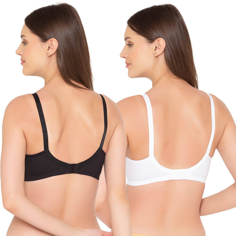 Groversons Paris Beauty Pack of 2 Full Support Non Padded Non Wired Plus Size Basic Bra (COMB27-Black & White)