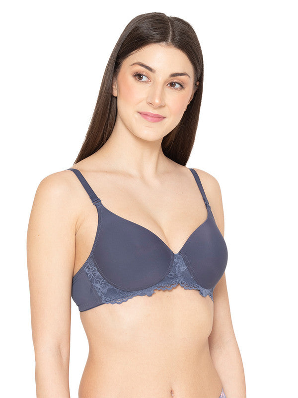 Women's Padded, Non-Wired, Multiway, T-Shirt Bra with lace (BR175-DARK GREY)