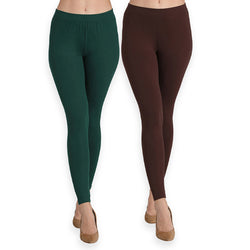 Groversons Paris Beauty Women's Pack of 2 Regular Leggings (BOTTLE GREEN & COFFEE)