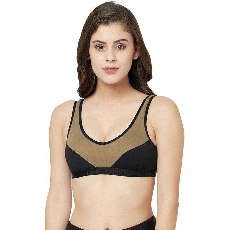 Groversons Paris Beauty Women's Non-Padded Non-Wired Seamed Full Coverage Sports Bra (BR171-CADBURRY-BLACK)