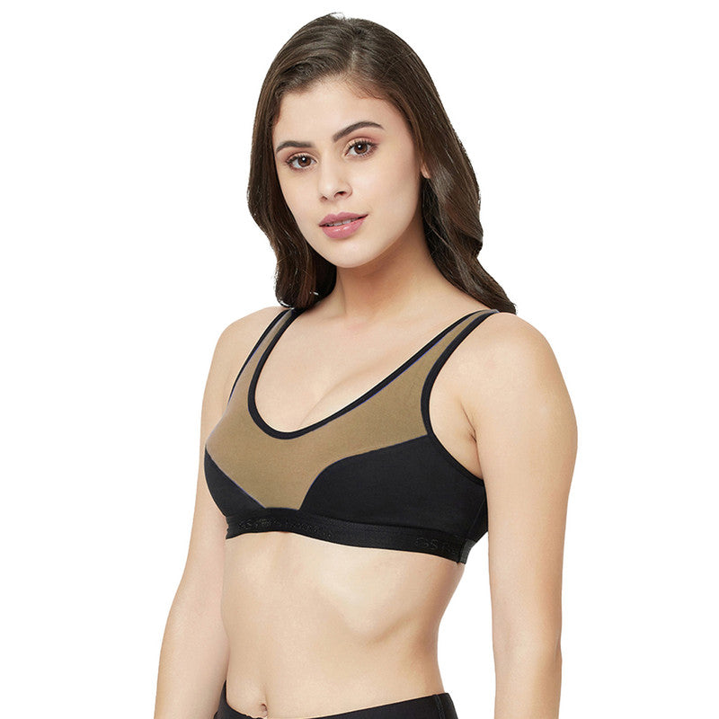 Groversons Paris Beauty Women's Non-Padded Non-Wired Seamed Full Coverage Sports Bra (BR171-CADBURRY-BLACK)