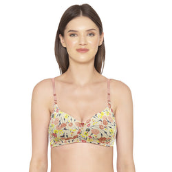 Groversons Paris Beauy Women's Poly-amide Lightly Padded Non-Wired Floral Print Full Coverage Bra (BR044-PINK)