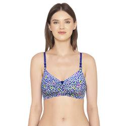 Groversons Paris Beauy Women's Poly-amide Lightly Padded Non-Wired Floral Print Full Coverage Bra (BR044-BLUE)