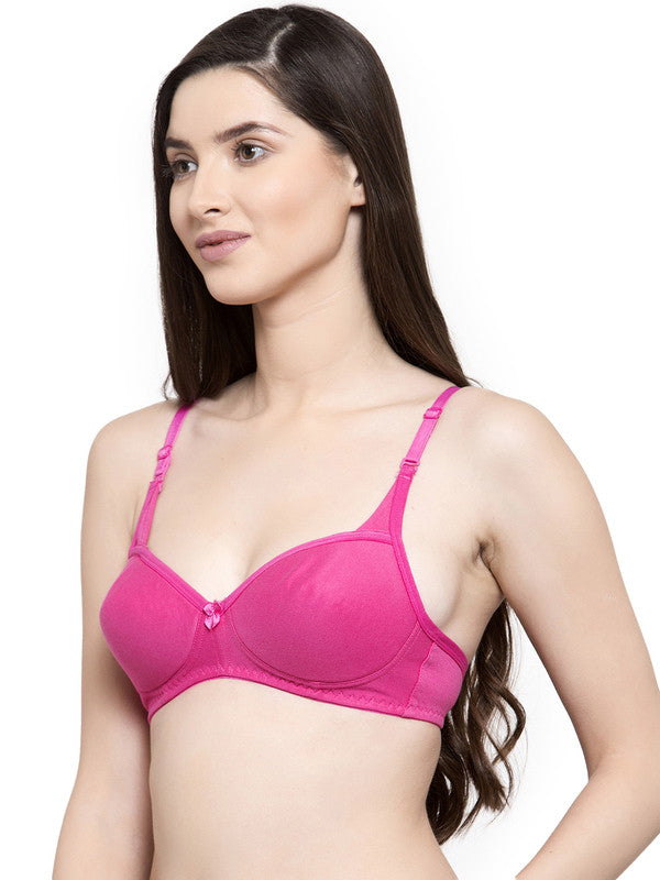 Women's Padded, Non-Wired, Seamless T-Shirt Bra (BR007-HOT PINK)