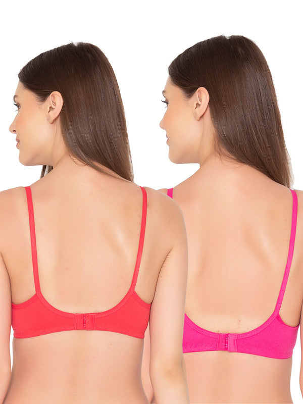 Women’s Pack of 2 seamless Non-Padded, Non-Wired Bra (COMB09-CORAL & HOT PINK)