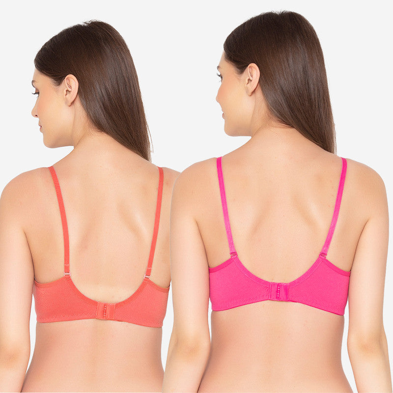 Women's Pack of 2 seamless Non-Padded, Non-Wired Bra (COMB03-HOT PINK-&-CORAL)
