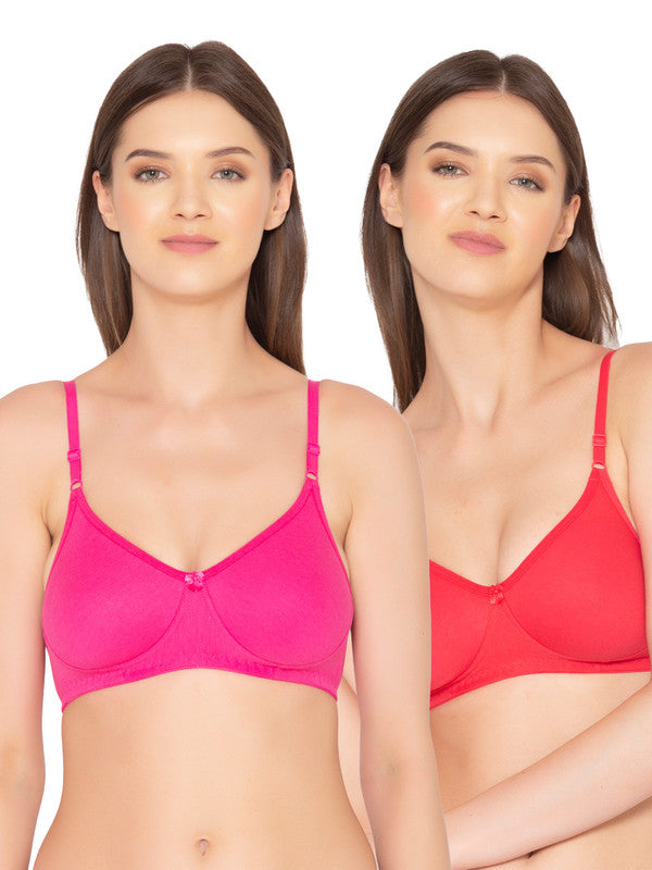 Women’s Pack of 2 seamless Non-Padded, Non-Wired Bra (COMB09-CORAL & HOT PINK)