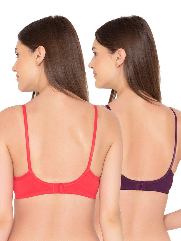 Women’s Pack of 2 seamless Non-Padded, Non-Wired Bra (COMB09-WINE & CORAL)