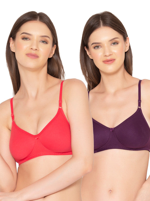 Women’s Pack of 2 seamless Non-Padded, Non-Wired Bra (COMB09-WINE & CORAL)