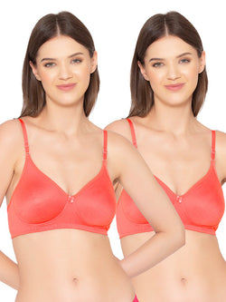 Women's Pack of 2 seamless Non-Padded, Non-Wired Bra (COMB03-CORAL)