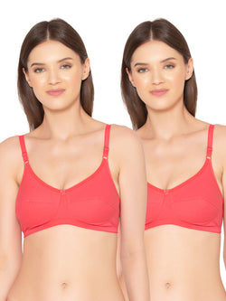 Women's Pack of 2 Non-Padded, Wirefree, Full-Coverage Bra (COMB06-CORAL)