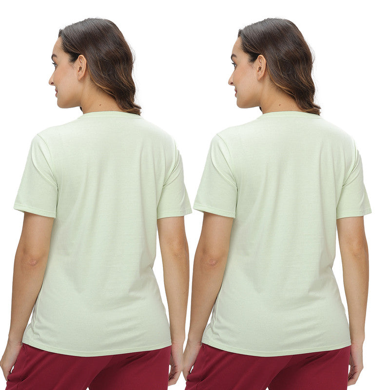 Groversons Paris Beauty Women’s Cotton Rich Vector Crew Neck Design T-Shirt Combo (COMTSHIRT37- LIGHT PARROT GREEN & LIGHT PARROT GREEN)