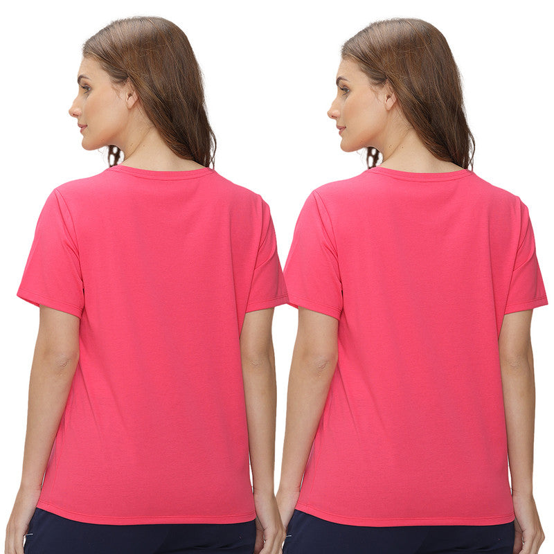 Groversons Paris Beauty Women’s Cotton Rich Vector Crew Neck Design T-Shirt Combo (COMTSHIRT38-FUSHIA & FUSHIA)