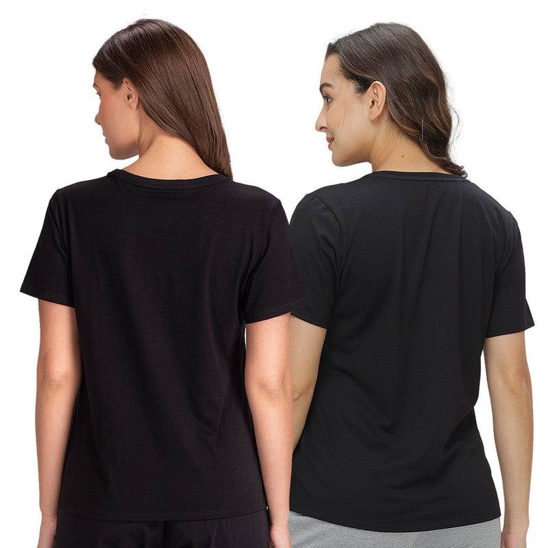 Groversons Paris Beauty Women’s Cotton Rich Vector Crew Neck Design T-Shirt Combo (COMTSHIRT39- BLACK & BLACK)
