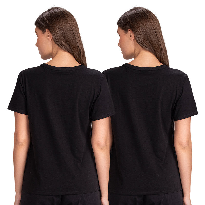 Groversons Paris Beauty Women’s Cotton Rich Vector Crew Neck Design T-Shirt Combo (COMTSHIRT38- BLACK & BLACK)